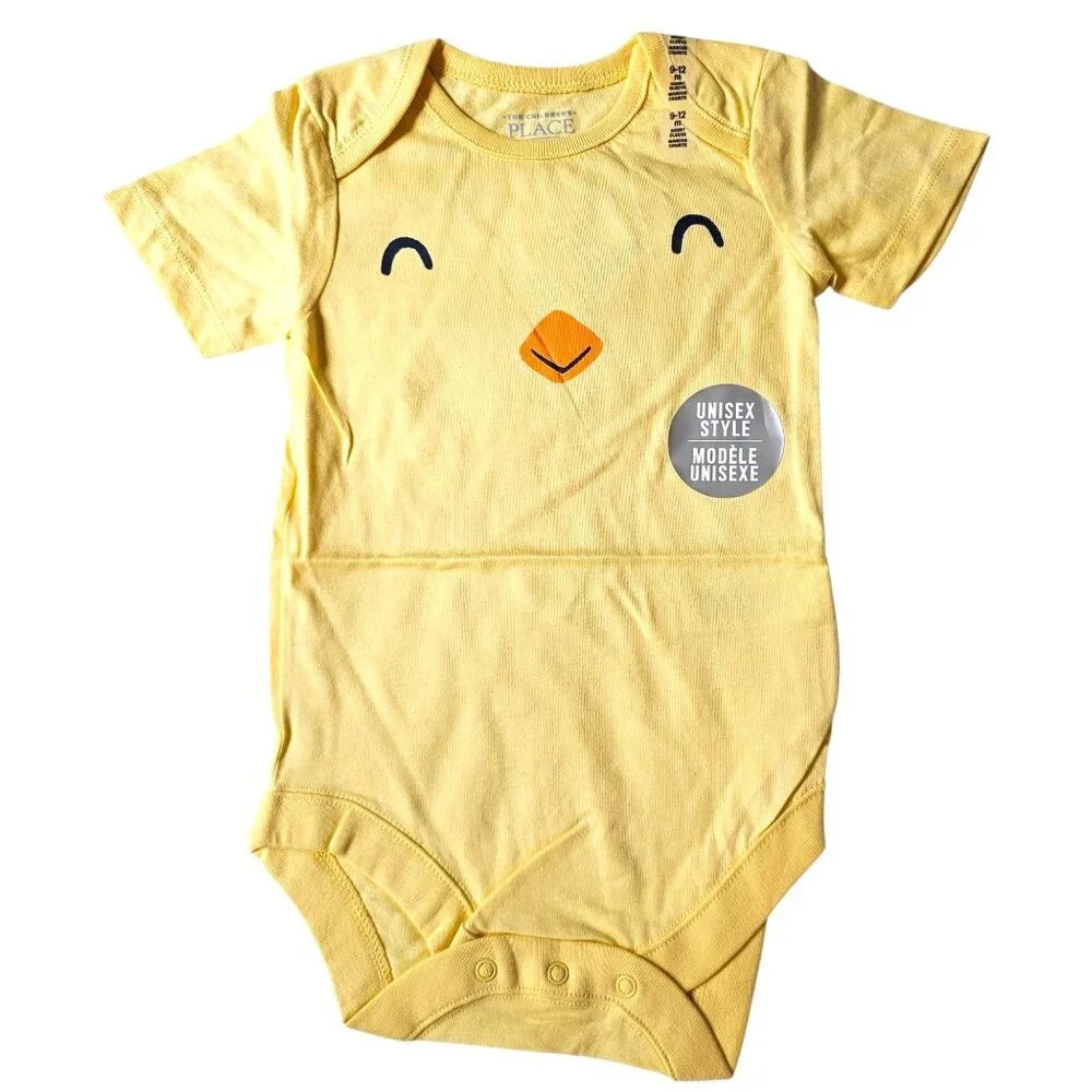 Baby Easter Chick Graphic Bodysuit  9-12 M Unisex Short Sleeve Cotton Yellow NWT